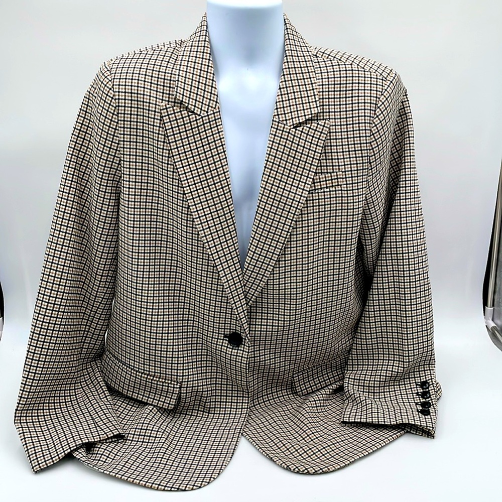 Vince‎ Camuto Plaid One Button Lined Blazer Faux Pockets Lightweight - Picture 3 of 15
